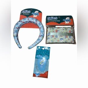 Smurfs Spa Headband Gua Sha Bath Sponge Self Care Gift Set NWT